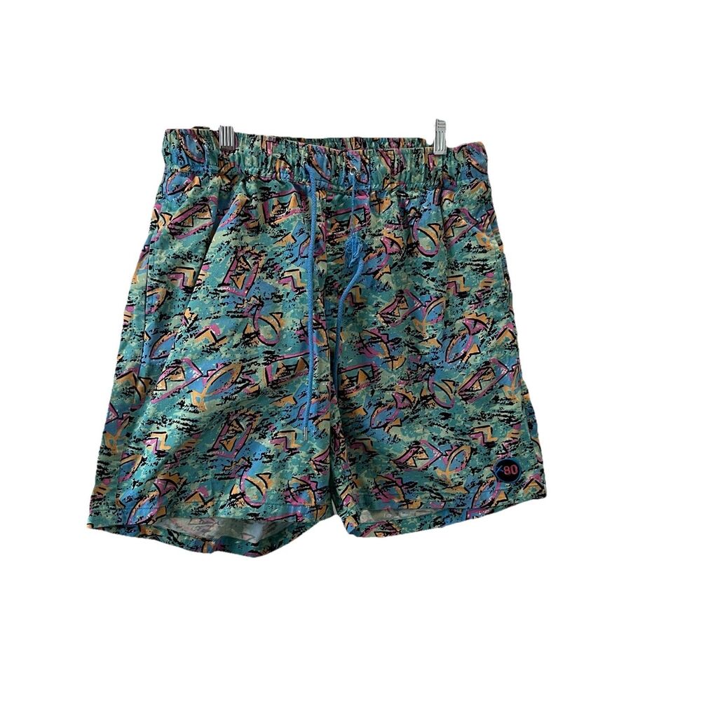 Extreme 80s Men’s Large Swim Trunks Neon Retro Graphic Cotton Board Shorts